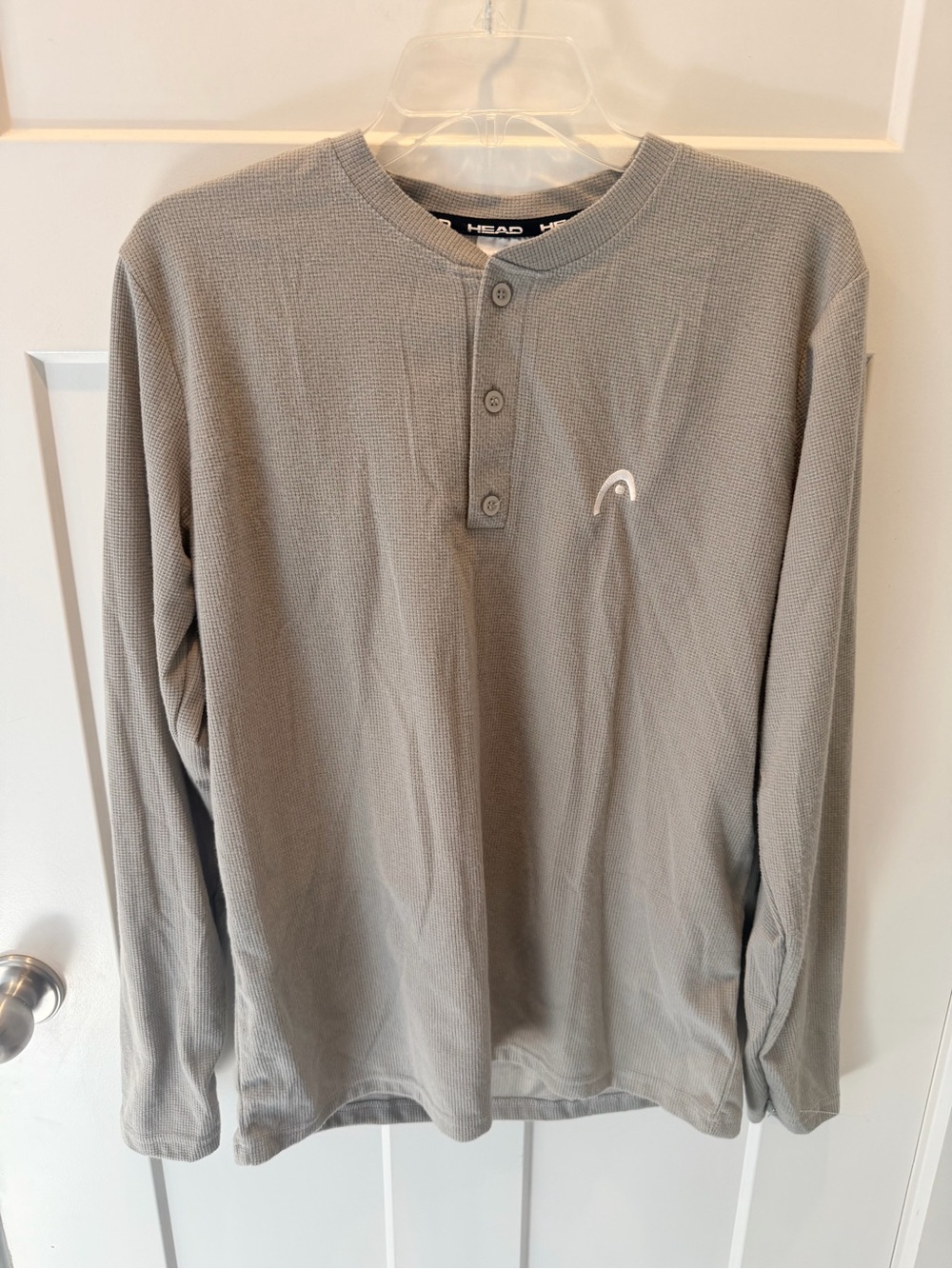 HEAD Mens Large Gray Waffle Knit Henley Long Sleeve Thermal Shirt